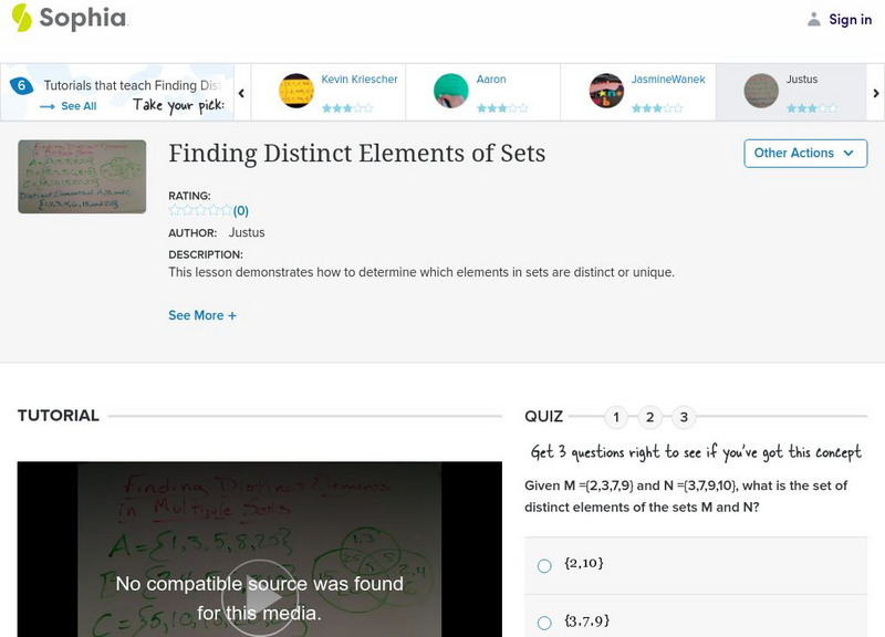 Sophia: Finding Distinct Elements of Sets: Lesson 7 Instructional Video