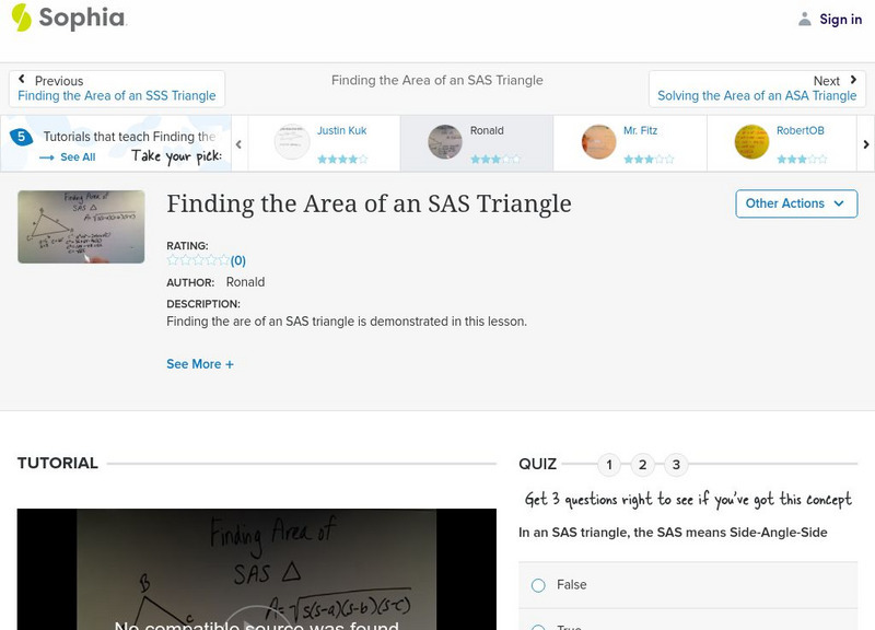 Sophia: Finding the Area of an Sas Triangle: Lesson 3 Instructional Video