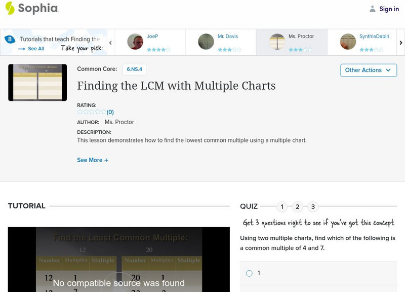 Sophia: Finding the Lcm With Multiple Charts: Lesson 3 Instructional Video