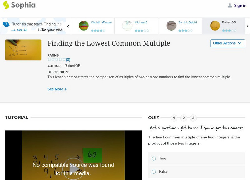 Sophia: Finding the Lowest Common Multiple: Lesson 11 Instructional Video