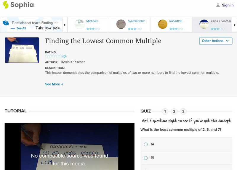 Sophia: Finding the Lowest Common Multiple: Lesson 4 Instructional Video