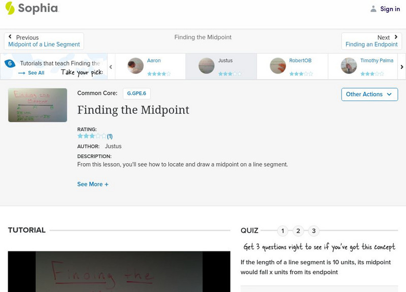 Sophia: Finding the Midpoint: Lesson 2 Instructional Video