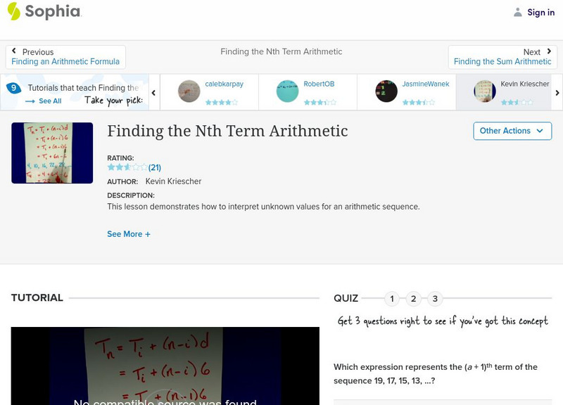 Sophia: Finding the Nth Term Arithmetic: Lesson 2 Instructional Video