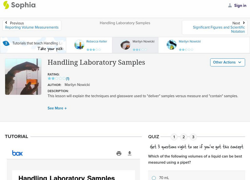 Sophia: Handling Laboratory Samples: Lesson 2 PPT Sophia: Handling Laboratory Samples: Lesson 2 PPT