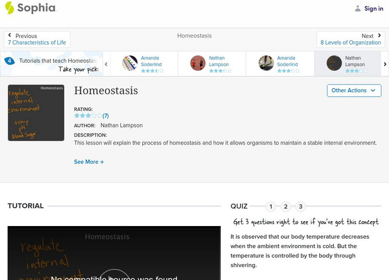 Sophia: Homeostasis: Lesson 2 Instructional Video Sophia: Homeostasis: Lesson 2 Instructional Video
