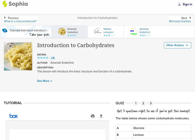 Sophia: Introduction to Carbohydrates: Lesson 3 PPT Sophia: Introduction to Carbohydrates: Lesson 3 PPT