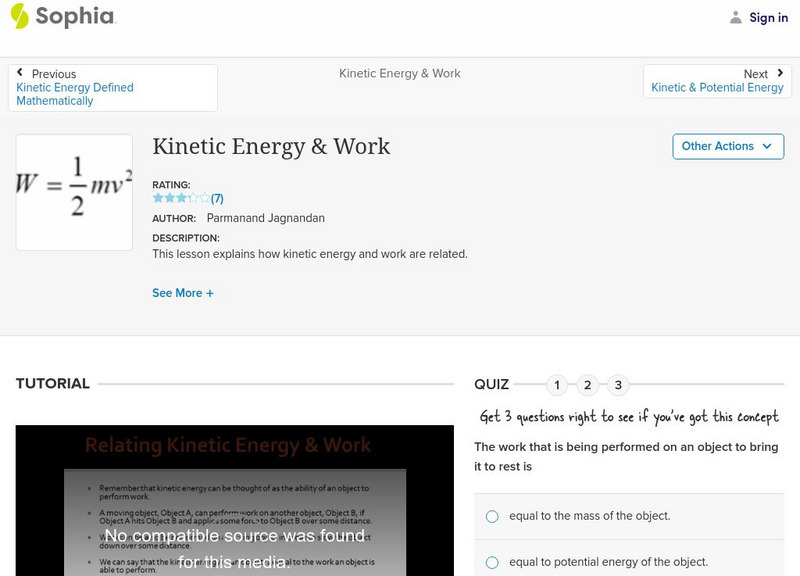 Sophia: Kinetic Energy & Work Unit Plan Sophia: Kinetic Energy & Work Unit Plan