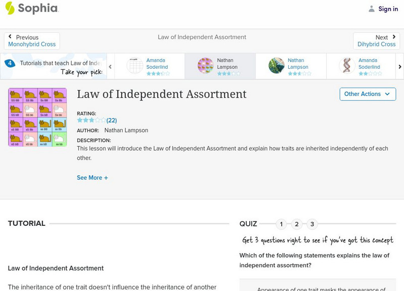 Sophia: Law of Independent Assortment: Lesson 2 Unit Plan Sophia: Law of Independent Assortment: Lesson 2 Unit Plan