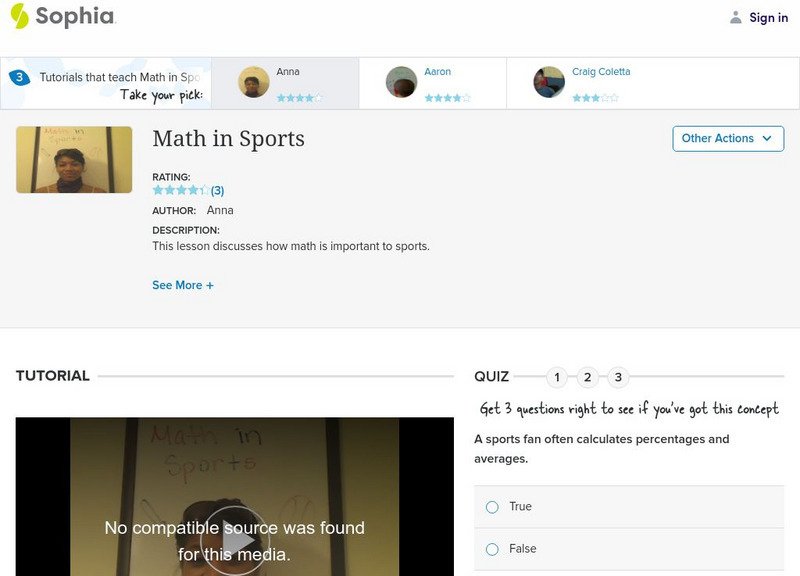 Sophia: Math in Sports: Lesson 4 Instructional Video Sophia: Math in Sports: Lesson 4 Instructional Video