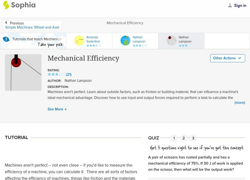 Sophia: Mechanical Efficiency: Lesson 2 Unit Plan