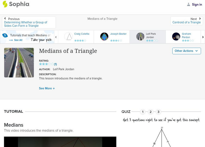 Sophia: Medians of a Triangle: Lesson 1 Instructional Video