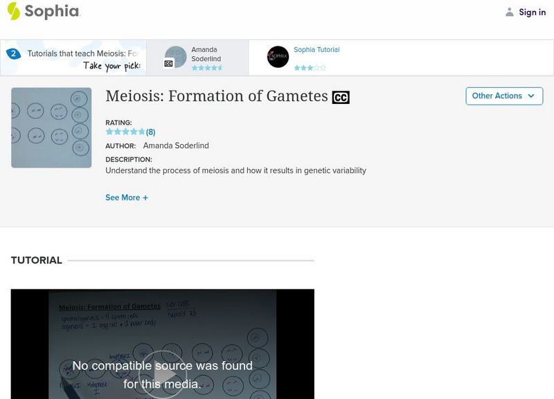 Sophia: Meiosis: Formation of Gametes: Lesson 2 Instructional Video Sophia: Meiosis: Formation of Gametes: Lesson 2 Instructional Video