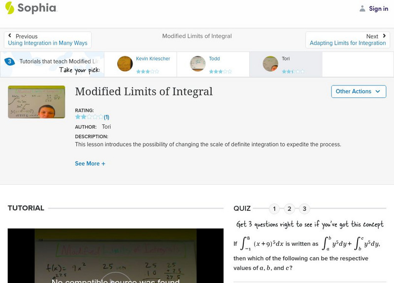 Sophia: Modified Limits of Integral: Lesson 4 Instructional Video Sophia: Modified Limits of Integral: Lesson 4 Instructional Video