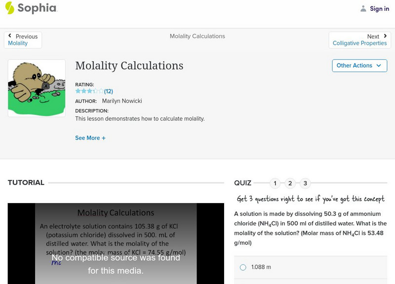 Sophia: Molality Calculations Unit Plan