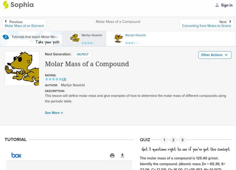 Sophia: Molar Mass of a Compound: Lesson 2 PPT Sophia: Molar Mass of a Compound: Lesson 2 PPT