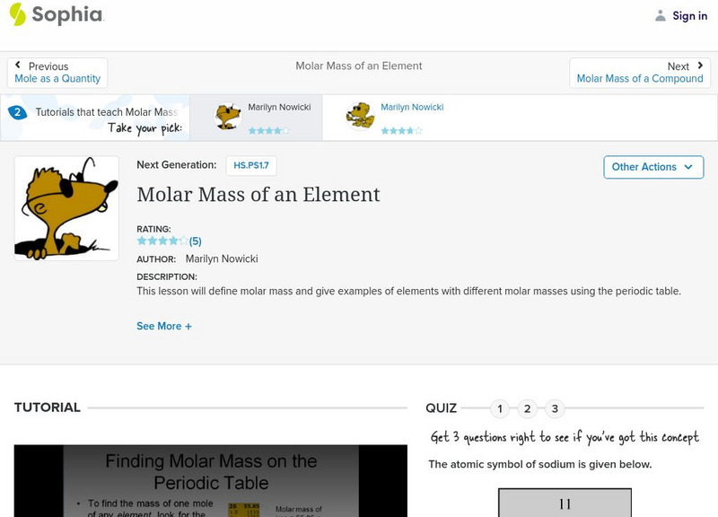 Sophia: Molar Mass of an Element: Lesson 1 Unit Plan Sophia: Molar Mass of an Element: Lesson 1 Unit Plan