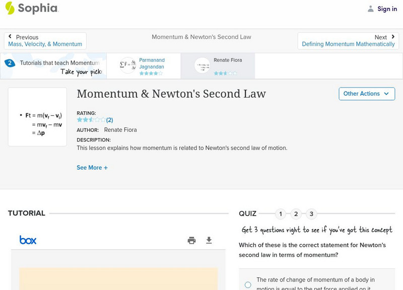 Sophia: Momentum & Newton's Second Law PPT Sophia: Momentum & Newton's Second Law PPT