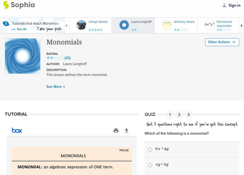 Sophia: Monomials: Lesson 3 PPT