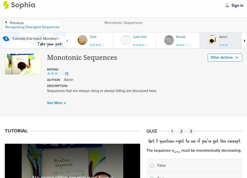 Sophia: Monotonic Sequences: Lesson 5 Instructional Video