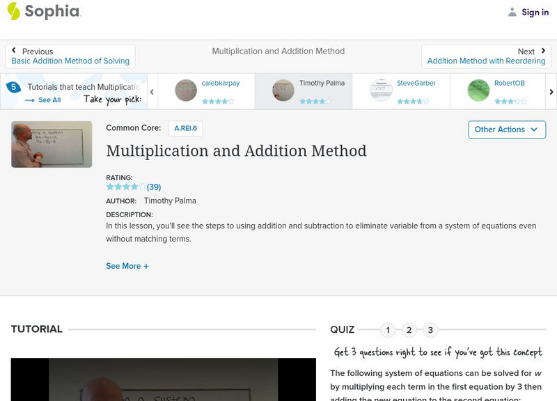 Sophia: Multiplication and Addition Method: Lesson 10 Instructional Video Sophia: Multiplication and Addition Method: Lesson 10 Instructional Video