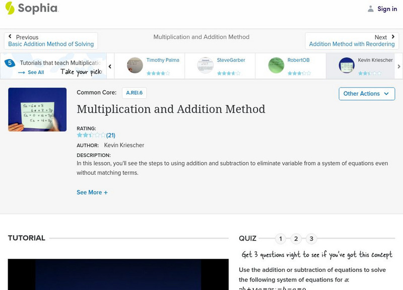 Sophia: Multiplication and Addition Method: Lesson 2 Instructional Video Sophia: Multiplication and Addition Method: Lesson 2 Instructional Video