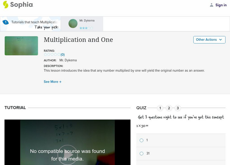 Sophia: Multiplication and One: Lesson 6 Instructional Video Sophia: Multiplication and One: Lesson 6 Instructional Video