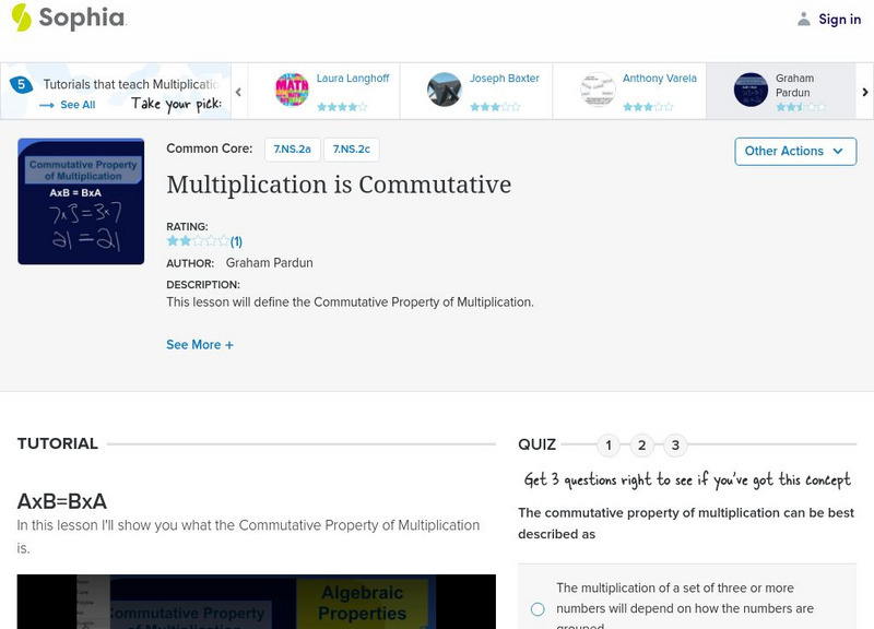 Sophia: Multiplication Is Commutative: Lesson 1 Instructional Video