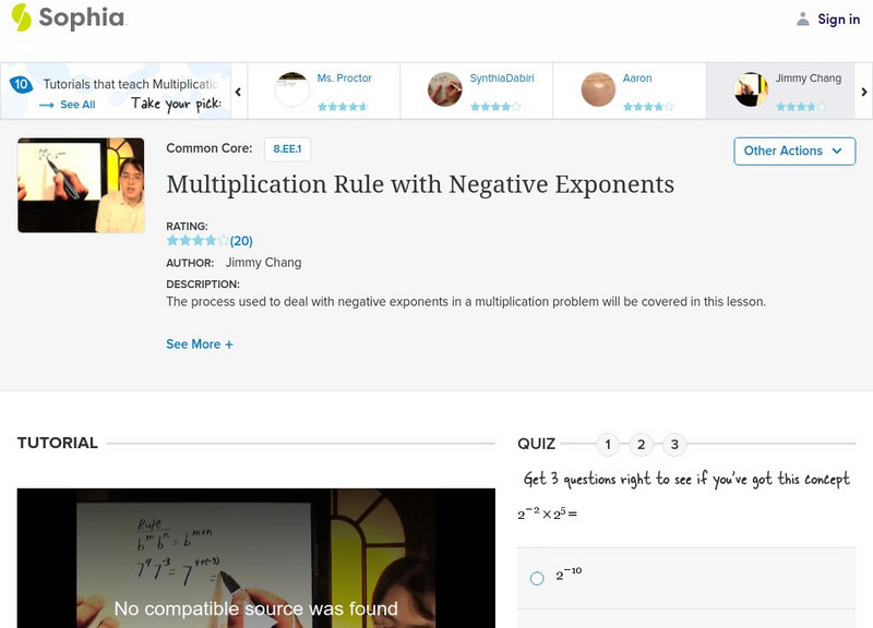 Sophia: Multiplication Rule With Negative Exponents: Lesson 1 Instructional Video Sophia: Multiplication Rule With Negative Exponents: Lesson 1 Instructional Video