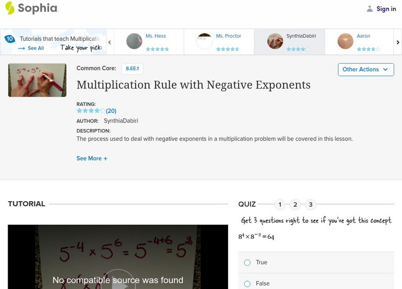 Sophia: Multiplication Rule With Negative Exponents: Lesson 10 Instructional Video Sophia: Multiplication Rule With Negative Exponents: Lesson 10 Instructional Video