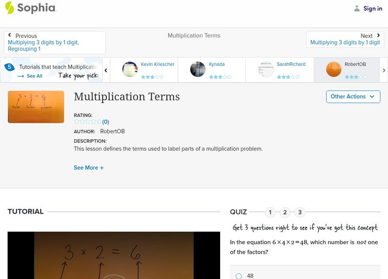 Sophia: Multiplication Terms: Lesson 7 Instructional Video