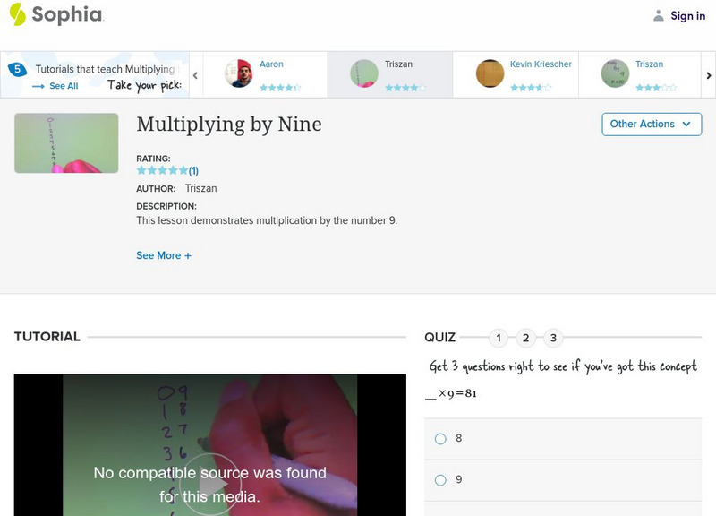 Sophia: Multiplying by Nine: Lesson 7 Instructional Video Sophia: Multiplying by Nine: Lesson 7 Instructional Video