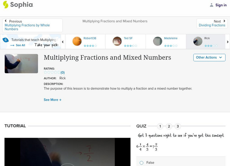 Sophia: Multiplying Fractions and Mixed Numbers: Lesson 4 Instructional Video