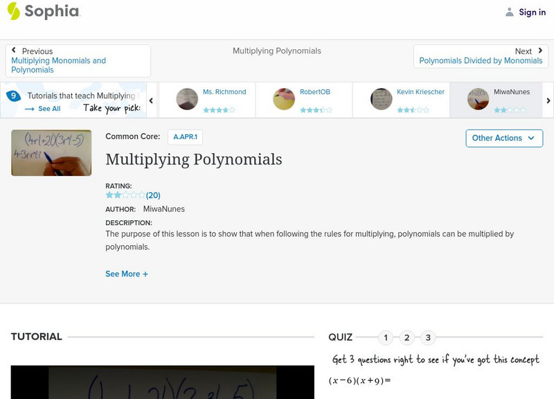 Sophia: Multiplying Polynomials: Lesson 22 Instructional Video