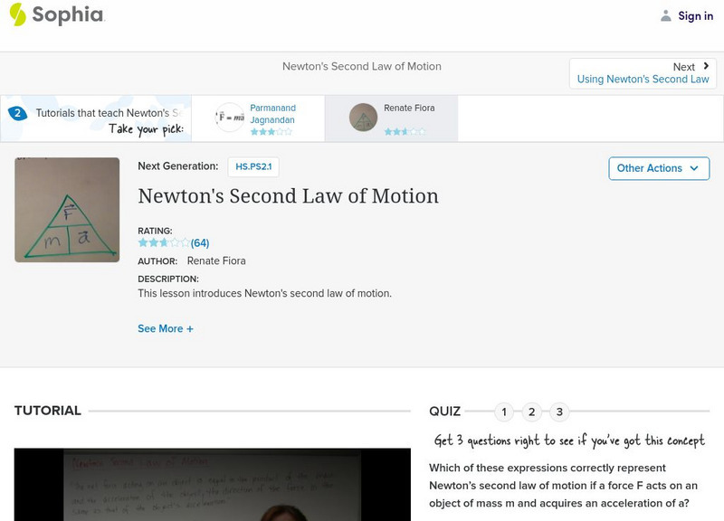 Sophia: Newton's Second Law of Motion: Lesson 3 Instructional Video