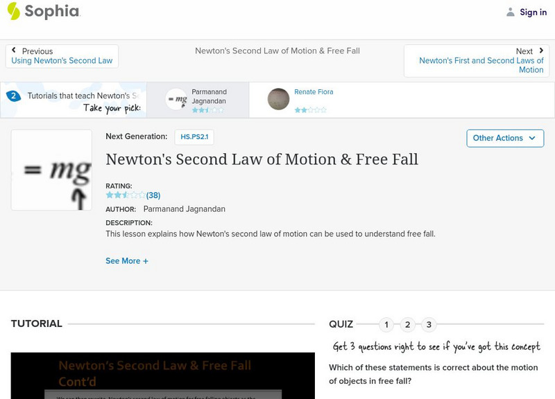 Sophia: Newton's Second Law of Motion & Free Fall: Lesson 1 Unit Plan Sophia: Newton's Second Law of Motion & Free Fall: Lesson 1 Unit Plan