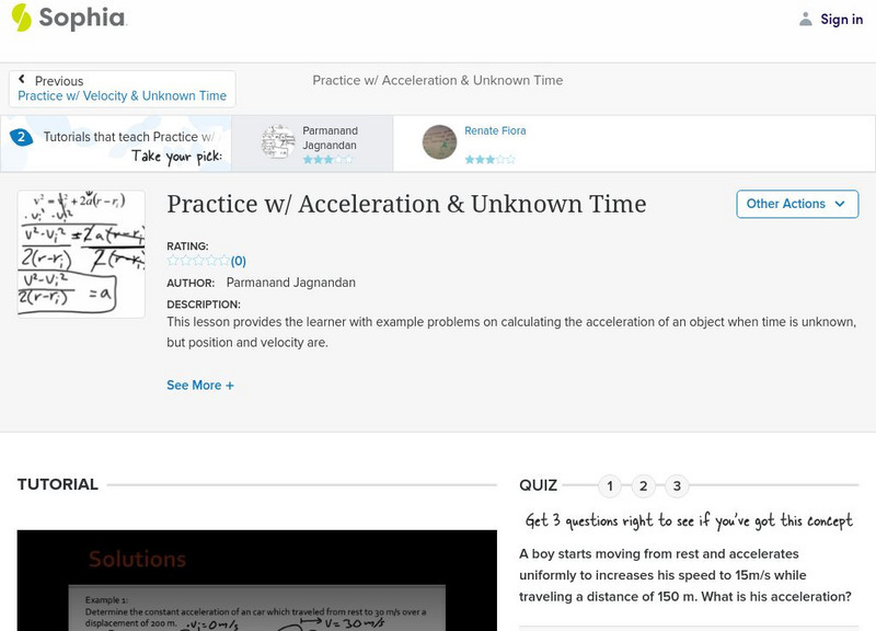 Sophia: Practice W/ Acceleration & Unknown Time: Lesson 1 Unit Plan Sophia: Practice W/ Acceleration & Unknown Time: Lesson 1 Unit Plan