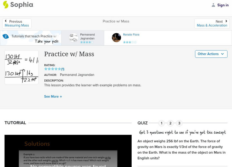 Sophia: Practice W/ Mass: Lesson 1 Unit Plan Sophia: Practice W/ Mass: Lesson 1 Unit Plan