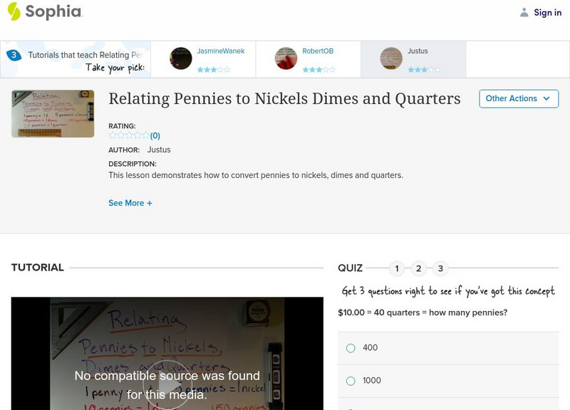 Sophia: Relating Pennies to Nickels Dimes and Quarters: Lesson 9 Instructional Video