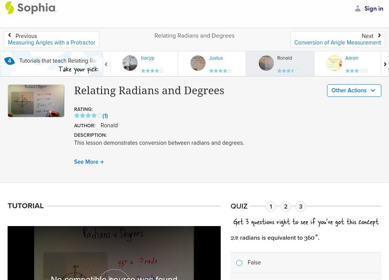 Sophia: Relating Radians and Degrees: Lesson 10 Instructional Video