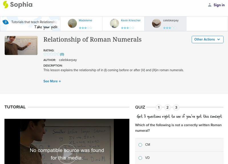 Sophia: Relationship of Roman Numerals: Lesson 9 Instructional Video