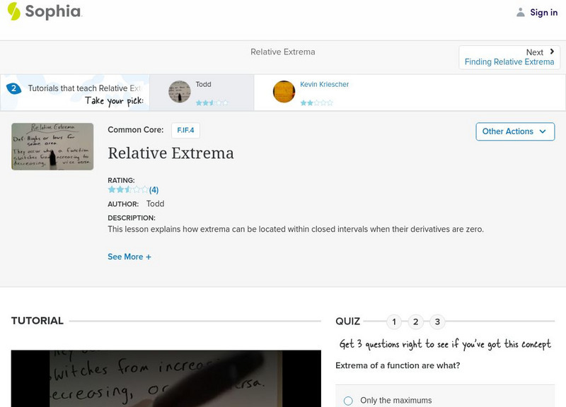 Sophia: Relative Extrema: Lesson 2 Instructional Video