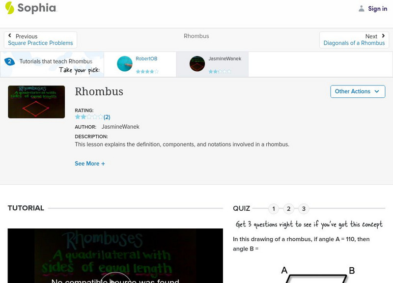 Sophia: Rhombus: Lesson 4 Instructional Video Sophia: Rhombus: Lesson 4 Instructional Video