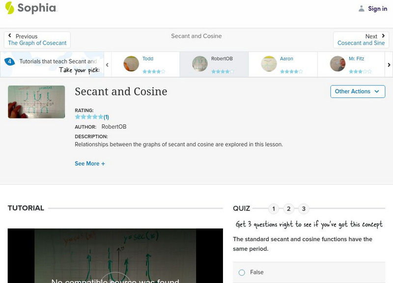 Sophia: Secant and Cosine: Lesson 3 Instructional Video
