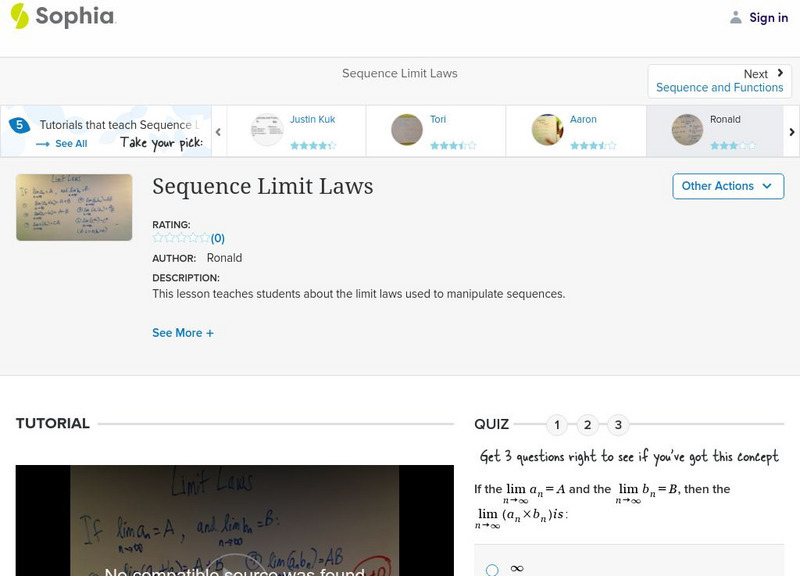 Sophia: Sequence Limit Laws: Lesson 2 Instructional Video Sophia: Sequence Limit Laws: Lesson 2 Instructional Video