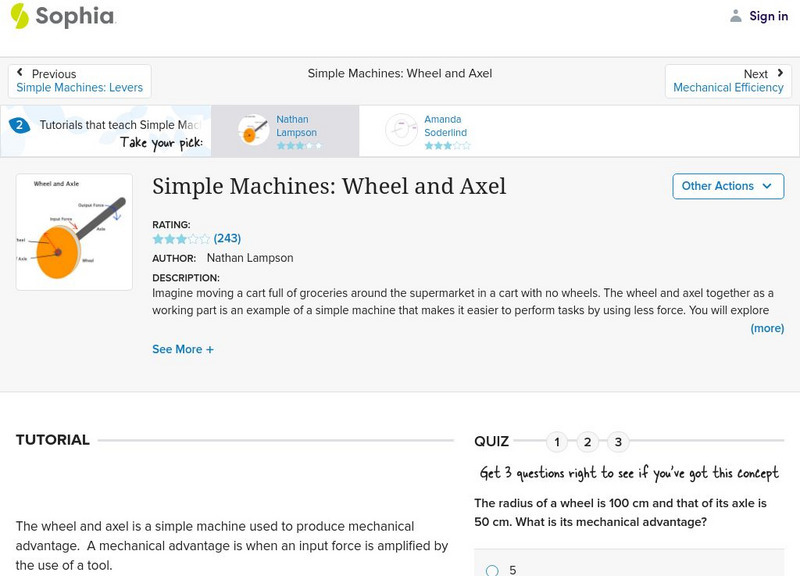 Sophia: Simple Machines: Wheel and Axel: Lesson 2 Unit Plan Sophia: Simple Machines: Wheel and Axel: Lesson 2 Unit Plan