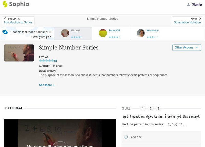 Sophia: Simple Number Series: Lesson 3 Instructional Video
