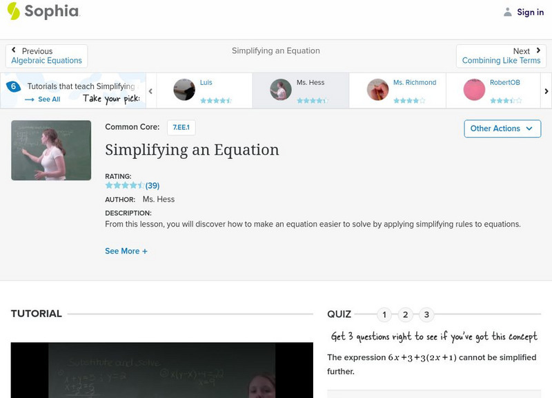 Sophia: Simplifying an Equation Instructional Video Sophia: Simplifying an Equation Instructional Video