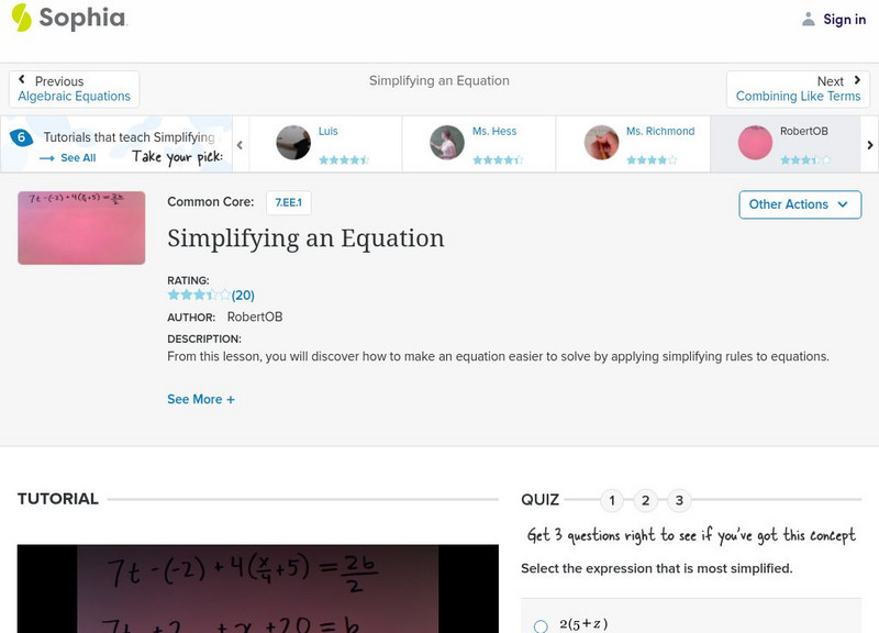 Sophia: Simplifying an Equation Instructional Video Sophia: Simplifying an Equation Instructional Video