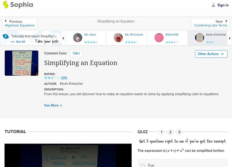 Sophia: Simplifying an Equation Instructional Video Sophia: Simplifying an Equation Instructional Video