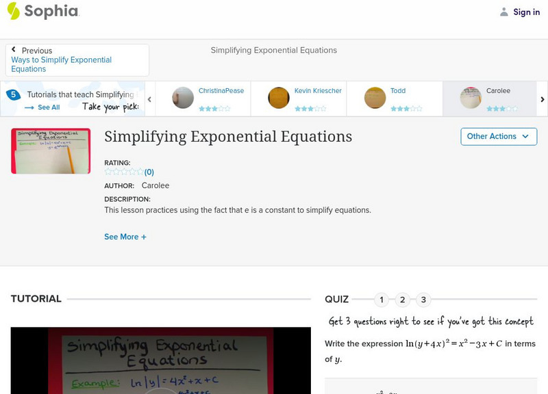 Sophia: Simplifying Exponential Equations Instructional Video Sophia: Simplifying Exponential Equations Instructional Video